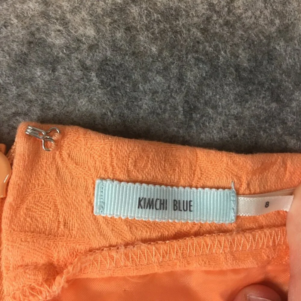 UO Kimchi Blue Skirt 8 Orange Neon Lined A Line Mini Textured Crepe Zip Casual